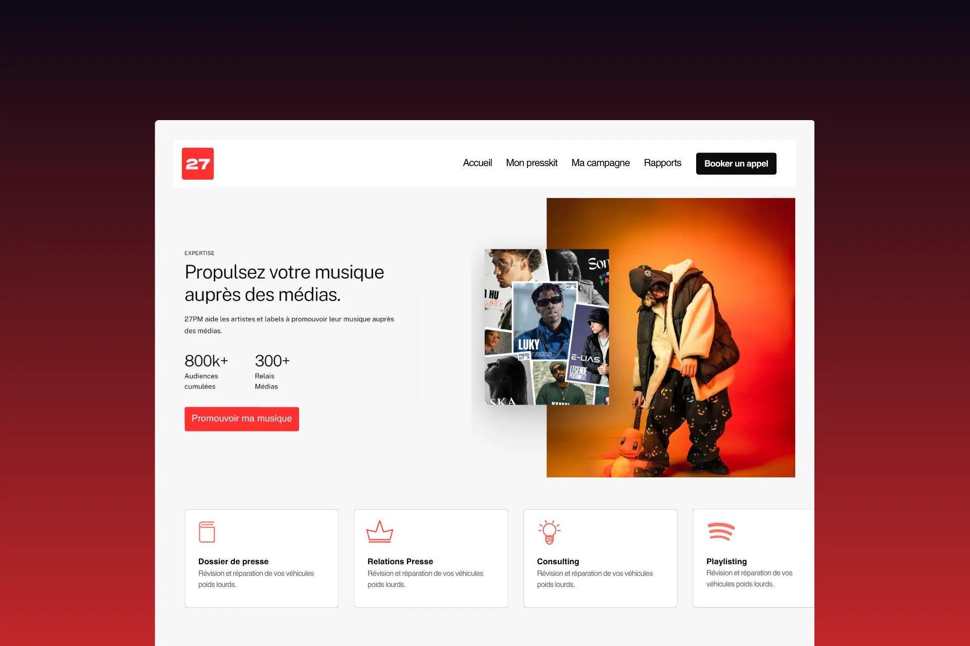 Exemple site web vitrine industrie musicale créé par Kearly